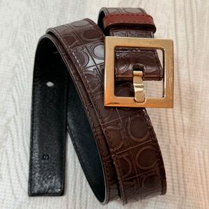 Authentic Salvatore Ferragamo belt, S, brown leather, gold buckle